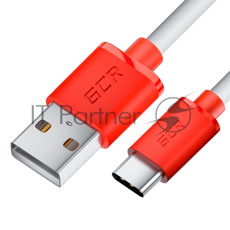 Кабель GCR 2.0m TypeC, белый, красные коннекторы, быстрая зарядка, 28/24 AWG, GCR-53238
