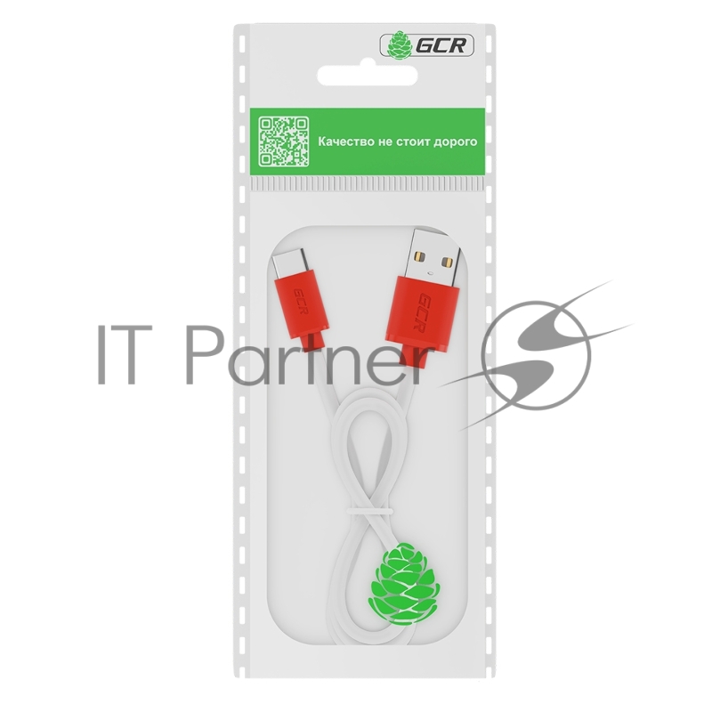 Кабель GCR 2.0m TypeC, белый, красные коннекторы, быстрая зарядка, 28/24 AWG, GCR-53238