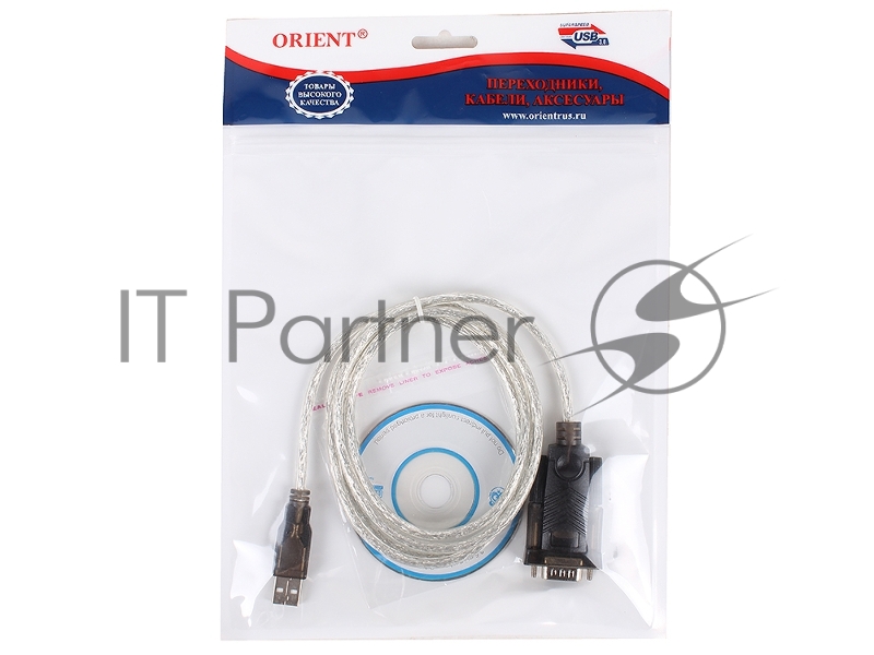 Кабель-адаптер USB AM <-> COM DB9M(RS232) Orient USS-101N18, chipset Prolific PL2303TA, поддержка Win 8/8.1, 1.8м, крепление винты