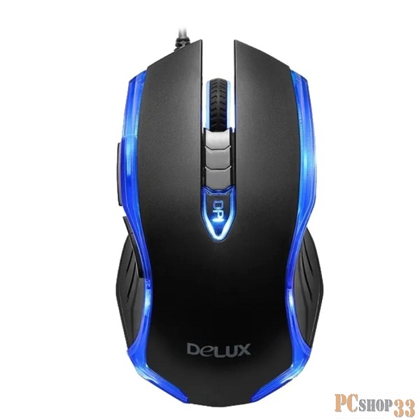 Мышь DELUX M-556 , опт., (600/1000/1600 DPI), USB, (5кн+скролл), черно-синяя, с подсветкой
