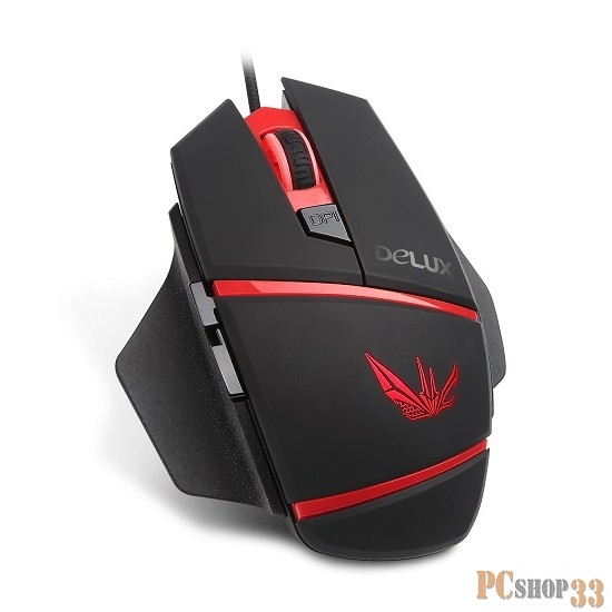 Мышь DELUX M-611 , опт., (1000/1500/2000/3000/4000 DPI), USB, (5кн+скролл), черно-красная, с подсв