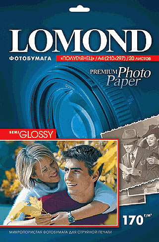 Фотобумага Lomond полуглянцевая (1101305), Semi Glossy, A4, 170 г/м2, 20 л.