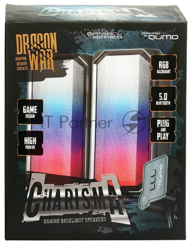 Активная RGB управляемая акустика 2.0 + Bluetooth, Qumo Charisma (ВТ 0054), 15ВТ, объемное звучание, отключаемая многорежимная RGB подсветка, USB+Jack 3,5мм