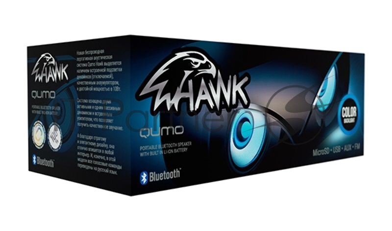Колонка беспроводная Qumo Hawk (ВТ 0051), BT5.0, 10Вт, FM, MicroSD, USB, AUX, подсветка, 1500мА-ч