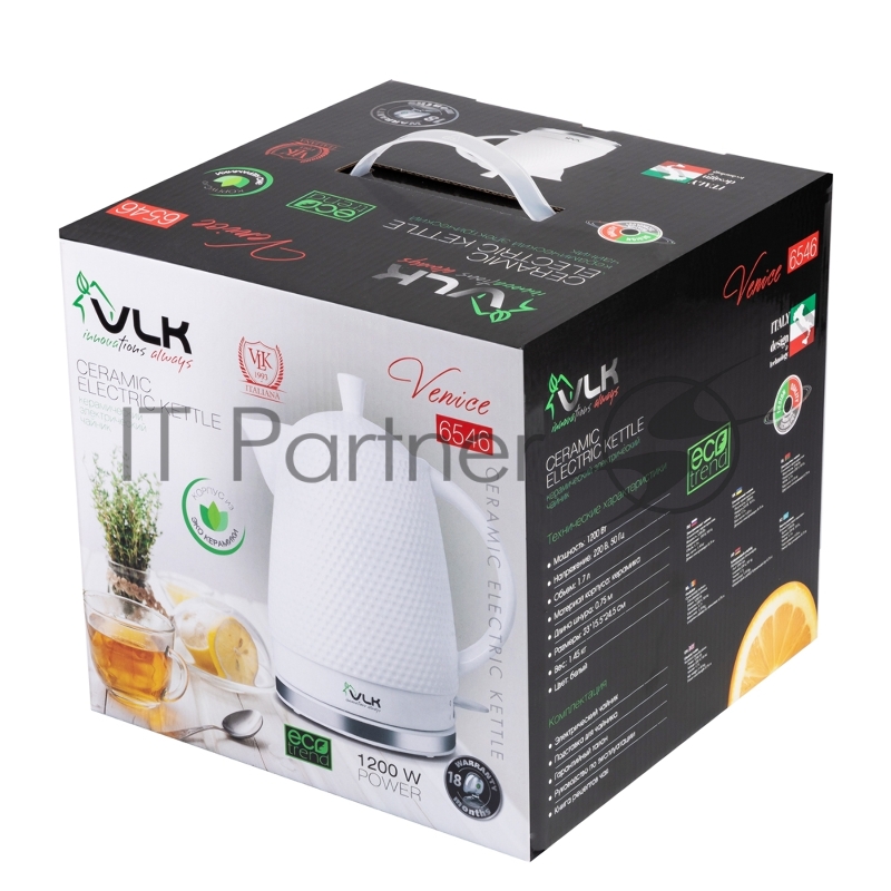 Чайник электрический керамический VLK Venice 6546 1200 Вт, емкость 1,7 л, белый, 6 шт/уп.