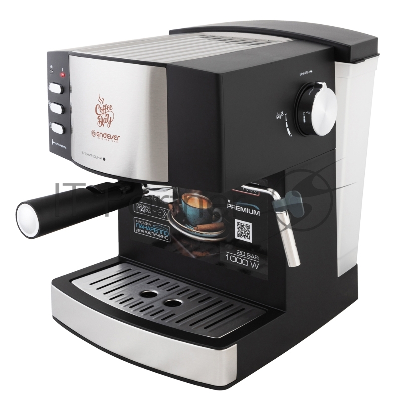 Endever Costa-1080, кофеварка рожковая электрическая, объем бака 1.6, материал нерж. сталь/пластик, мощность 1000Вт, давление пара 20 бар, 2 шт