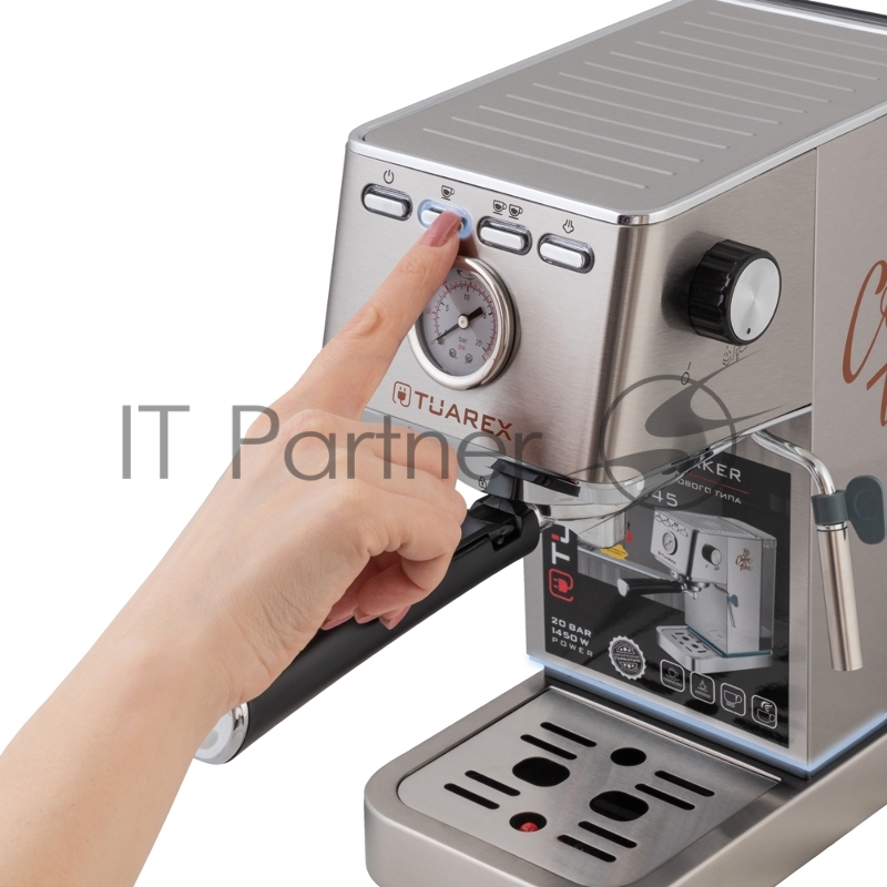 Кофеварка рожковая электрическаяTuarex TK-1245, объем-1.4л, материал- нержавеющая сталь, мощность:1450 Вт, давление пара 20 бар, 2 шт/уп