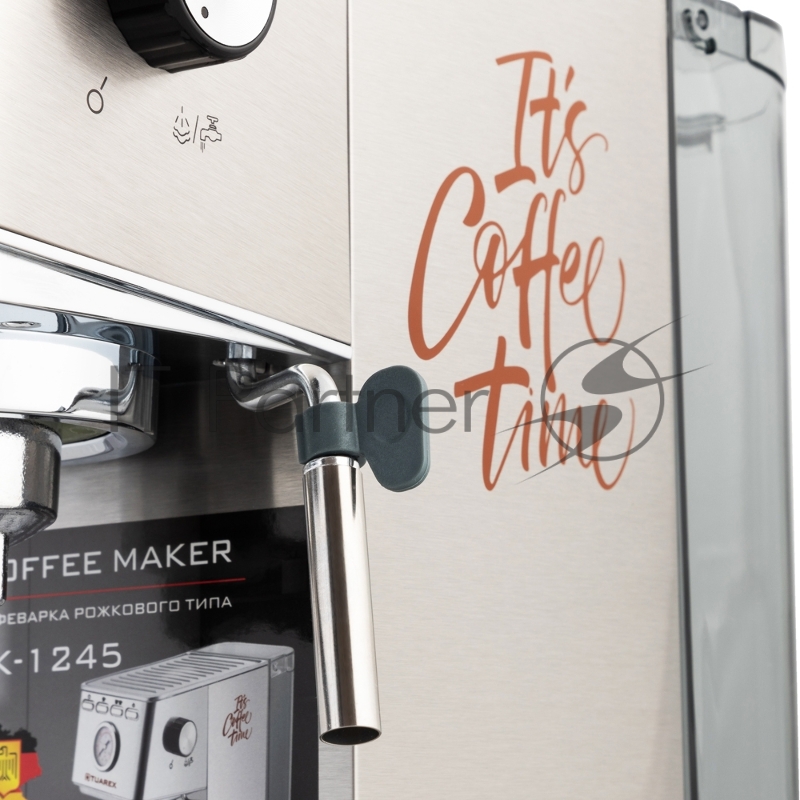 Кофеварка рожковая электрическаяTuarex TK-1245, объем-1.4л, материал- нержавеющая сталь, мощность:1450 Вт, давление пара 20 бар, 2 шт/уп