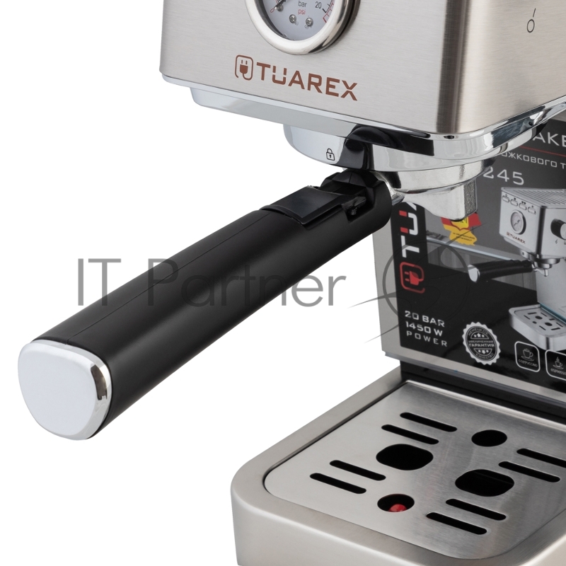 Кофеварка рожковая электрическаяTuarex TK-1245, объем-1.4л, материал- нержавеющая сталь, мощность:1450 Вт, давление пара 20 бар, 2 шт/уп