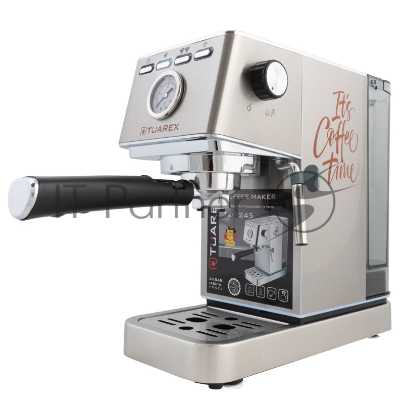 Кофеварка рожковая электрическаяTuarex TK-1245, объем-1.4л, материал- нержавеющая сталь, мощность:1450 Вт, давление пара 20 бар, 2 шт/уп