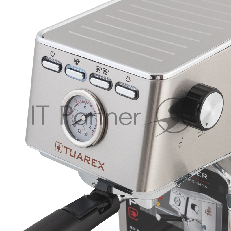 Кофеварка рожковая электрическаяTuarex TK-1245, объем-1.4л, материал- нержавеющая сталь, мощность:1450 Вт, давление пара 20 бар, 2 шт/уп