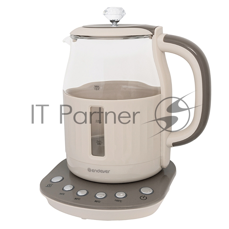 Чайник электрический Endever Skyline KR-365G, бежевый, мощность 1850 Вт, емкость 1,5 л, корпус из пластика, стекла и нержавеющей стали, 6 шт/уп.
