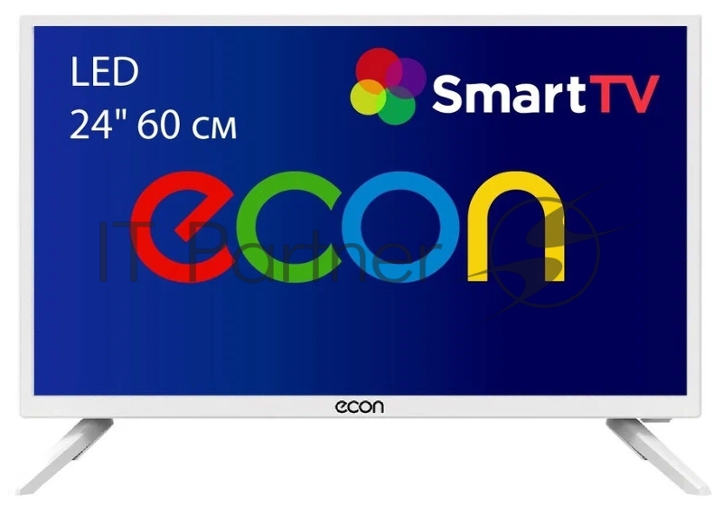 Телевизор облачный SMART с диагональю экрана 24 Белый цвет корпусаДиагональ: 24 (60 см)Цифровой тюнер DVB-T2/DVB-C (H.265H.264 MPEG 412 Video)USB медиаплеер с поддержкой MKV видеоСистема шумоподавленияУсиление слабого сигналаФормат экрана: 16:9Формат