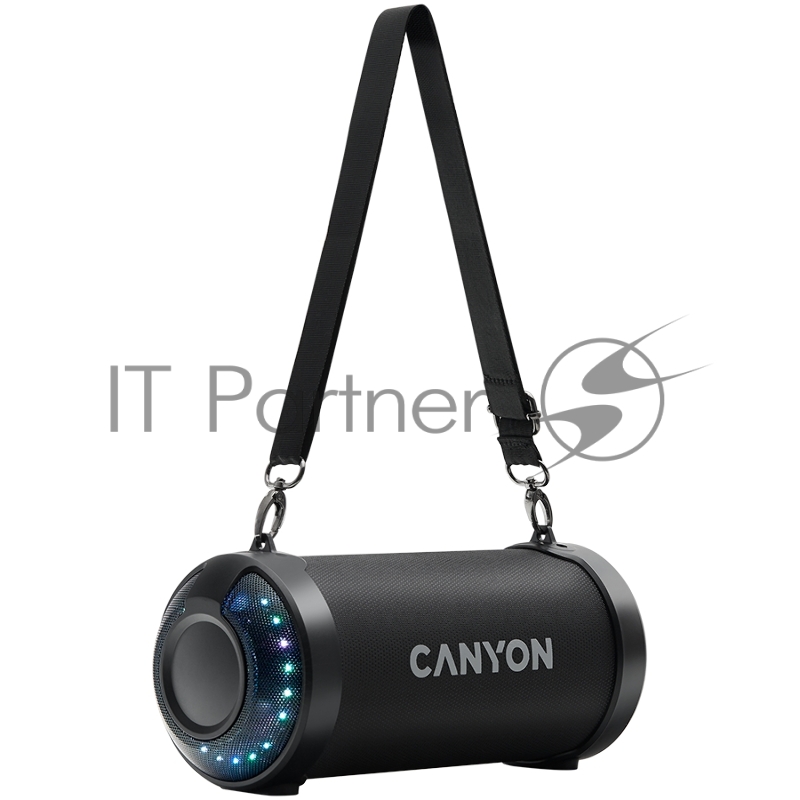 Колонка Canyon BSP-7 Bluetooth Speaker, BT V5.0, Jieli JLAC6925B, 3.5mm AUX, 1*USB-A port, micro-USB port, 1500mAh lithium ion battery, Black, cable length 0.6m, 278*117 *128mm, 0.941kg