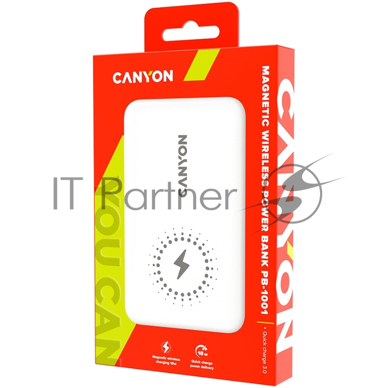 Портативный аккумулятор CANYON PB-1001 18W PD+QC 3.0+10W Magnet wireless charger powerbank10000mAh Li-poly battery,Lightning Input: DC5V/2A, 9V/2A Type c PD Input: DC5V/3A, 9V/2A, Type C PD output:5V/3A,9V/2.2A,12V/1.5AQC 3.0 Output: DC5V/3A, 9V/2A