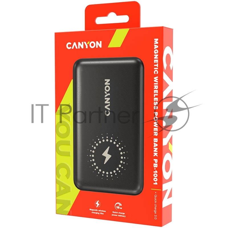 Портативный аккумулятор CANYON PB-1001 18W PD+QC 3.0+10W Magnet wireless charger powerbank 10000mAh Li-poly battery, Lightning Input:DC5V/2A, 9V/2A Type c PD Input: DC5V/3A, 9V/2A, Type C PD output:5V/3A,9V/2.2A,12V/1.5A QC 3.0 Output: DC5V/3A, 9V/2A