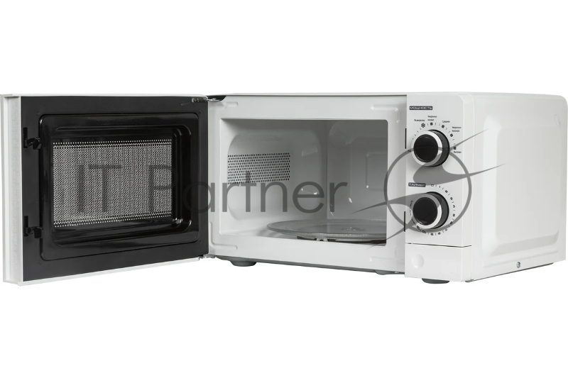 Печь микроволновая, объем 20л, выходная мощность 700 Вт, тип управления механический, 6 уровней мощности, разморозка, таймер на 30 минут, диаметр поворотного стола 245 мм, сигнал окончания приготовления.