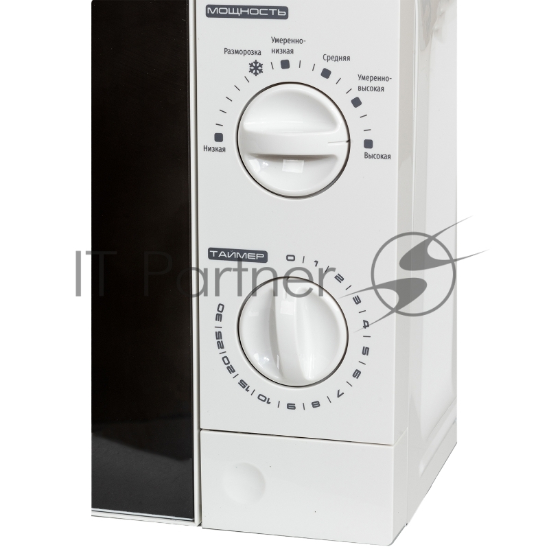 Печь микроволновая, объем 20л, выходная мощность 700 Вт, тип управления механический, 6 уровней мощности, разморозка, таймер на 30 минут, диаметр поворотного стола 245 мм, сигнал окончания приготовления.