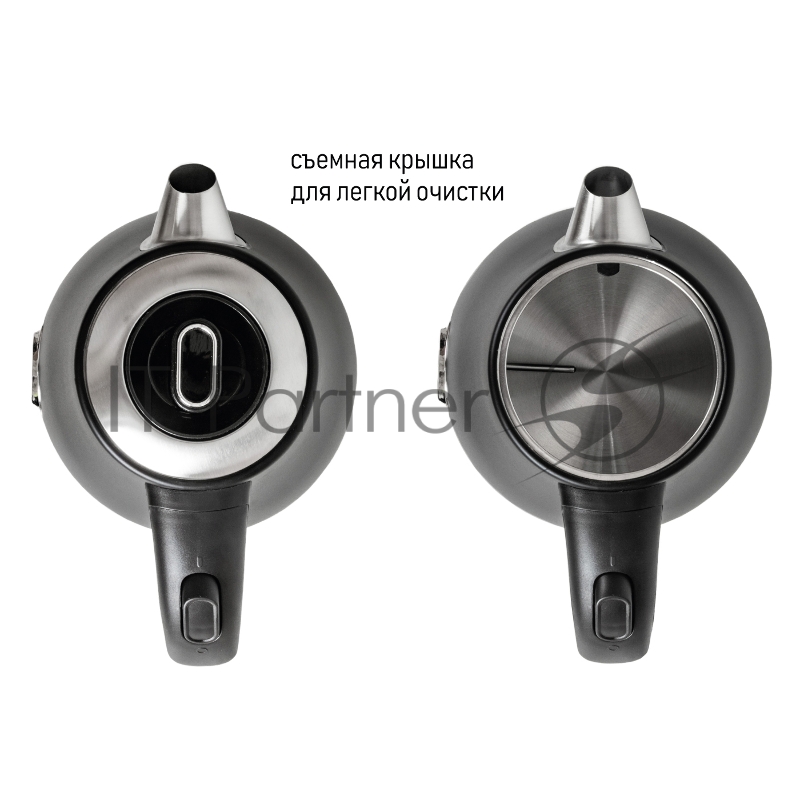 Чайник электрический, объем 1,7л, максимальная мощность 2200 Вт, встроенный в корпус датчик температуры воды, индикатор уровня воды, съемная крышка, фильтр от накипи, защита от включения без воды, автоматическое отключение при закипании, вращение на