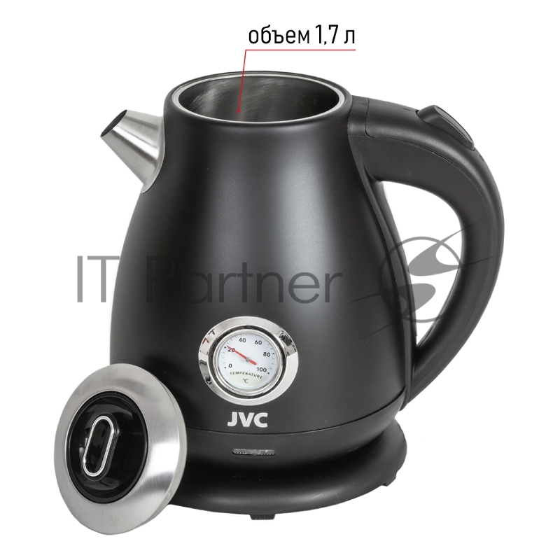 Чайник электрический, объем 1,7л, максимальная мощность 2200 Вт, встроенный в корпус датчик температуры воды, индикатор уровня воды, съемная крышка, фильтр от накипи, защита от включения без воды, автоматическое отключение при закипании, вращение на