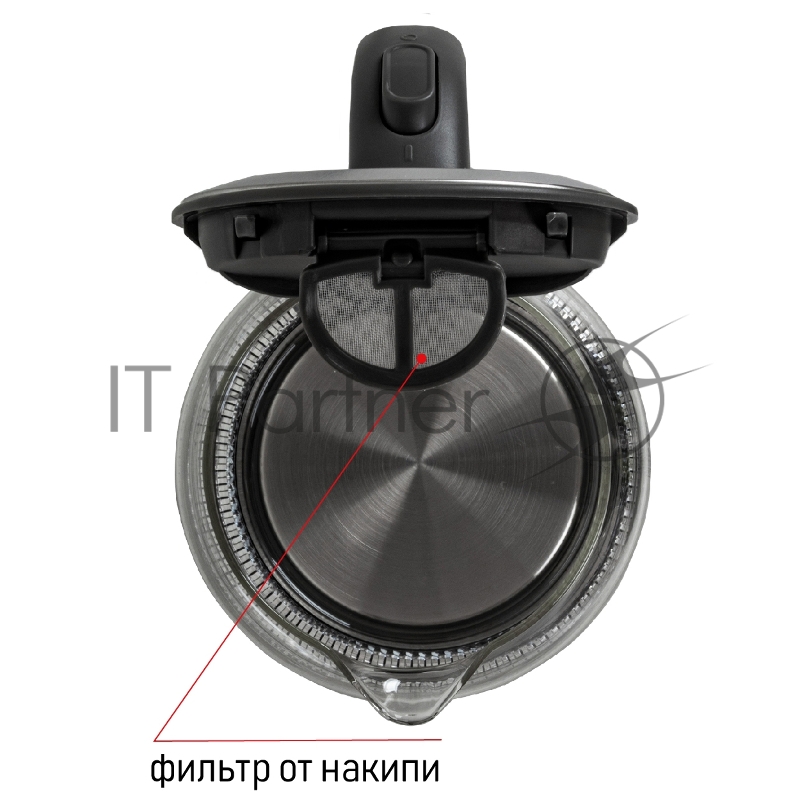 Чайник электрический, объем 1,7л, максимальная мощность 2200 Вт, круговая светодиодная подсветка, волнообразный рисунок стеклянного корпуса, декоративная вставка на крышке, фильтр от накипи, защита от включения без воды, автоматическое отключение пр