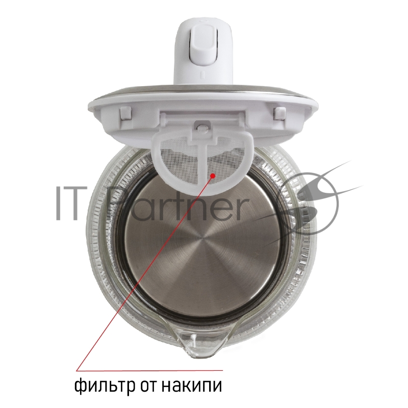 Чайник электрический, объем 1,7л, максимальная мощность 2200 Вт, круговая светодиодная подсветка, волнообразный рисунок стеклянного корпуса, декоративная вставка на крышке, фильтр от накипи, защита от включения без воды, автоматическое отключение пр