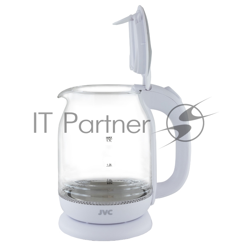 Чайник электрический, объем 1,7л, максимальная мощность 2200 Вт, круговая светодиодная подсветка, волнообразный рисунок стеклянного корпуса, декоративная вставка на крышке, фильтр от накипи, защита от включения без воды, автоматическое отключение пр