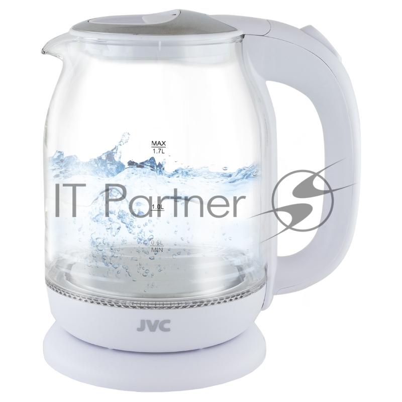 Чайник электрический, объем 1,7л, максимальная мощность 2200 Вт, круговая светодиодная подсветка, волнообразный рисунок стеклянного корпуса, декоративная вставка на крышке, фильтр от накипи, защита от включения без воды, автоматическое отключение пр