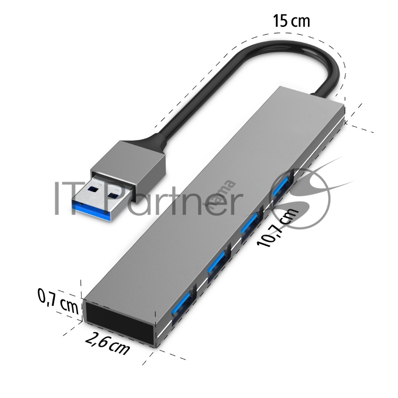 Разветвитель USB 3.0 Hama H-200114 4порт. серый (00200114)