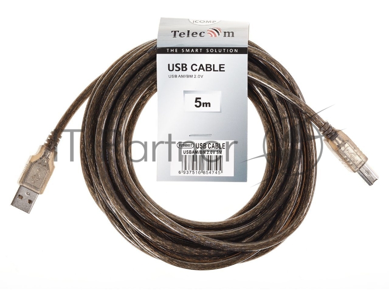 Кабель USB2.0 AM/BM 5m прозрачная изоляция Telecom (VUS6900T-5M)