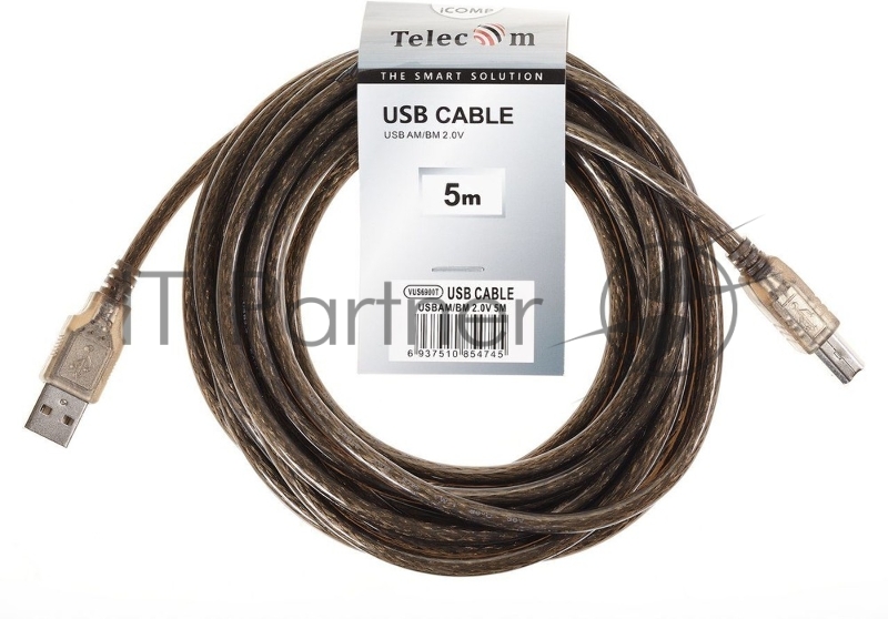 Кабель USB2.0 AM/AF 2.0V 5m прозрачная изоляция Telecom (VUS6900T-5M)