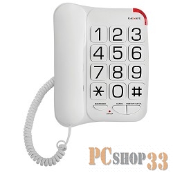 Телефон TEXET TX-201 белый { проводной, повторный набор номера, кнопка выключения микрофона, регулятор громкости звонка, белый}