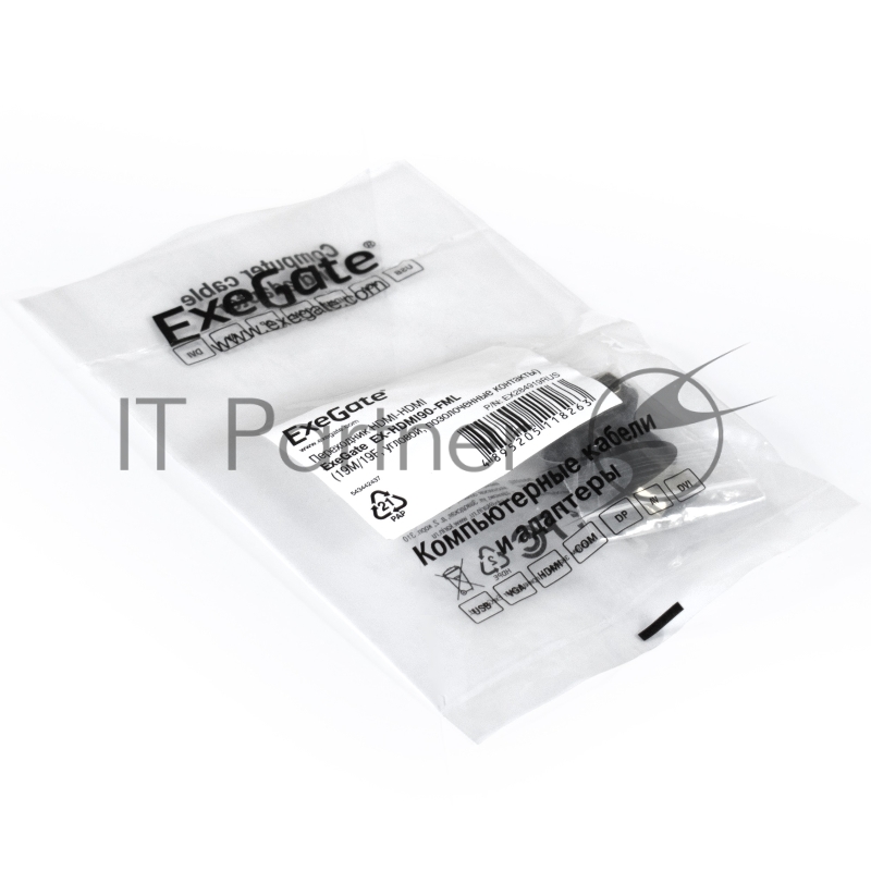 Переходник Exegate EX284919RUS HDMI-HDMI ExeGate EX-HDMI90-FML (19M/19F, угловой, позолоченные контакты)
