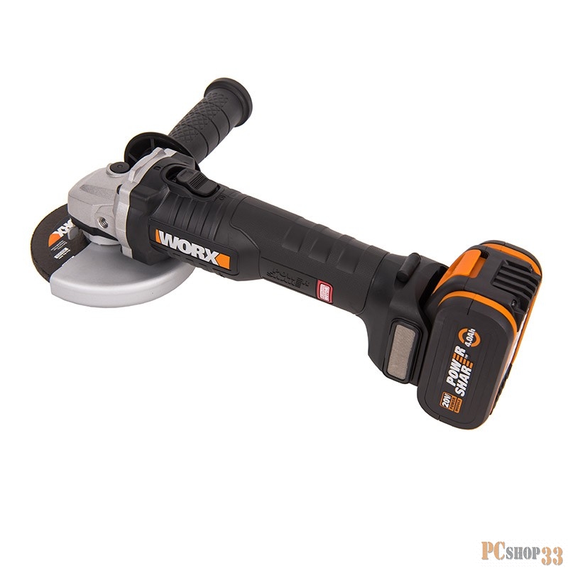 Угловая шлифмашина аккумуляторная WORX WX812, 125мм, 20В бесщеточная, 4Ач х1, ЗУ 2А