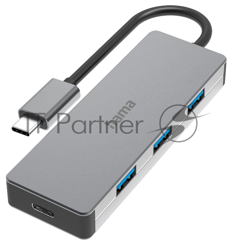 Разветвитель USB-C Hama H-200105 4порт. серый (00200105)
