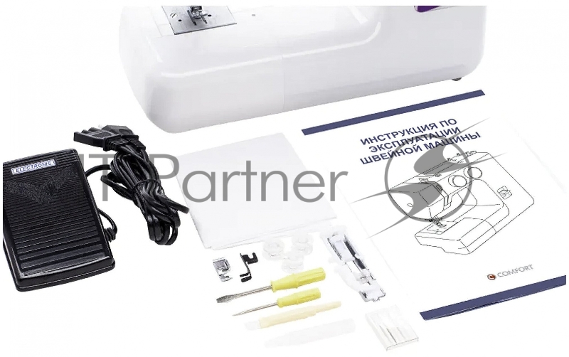 Швейная машина Comfort 17 Электромеханическая швейная машина включает в себя 18 швейных операций : рабочие, эластичные, декоративные, краеобметочные. Выполняет операцию обметования петли для пуговиц в автоматическом режиме . Свободный рукав облегчает