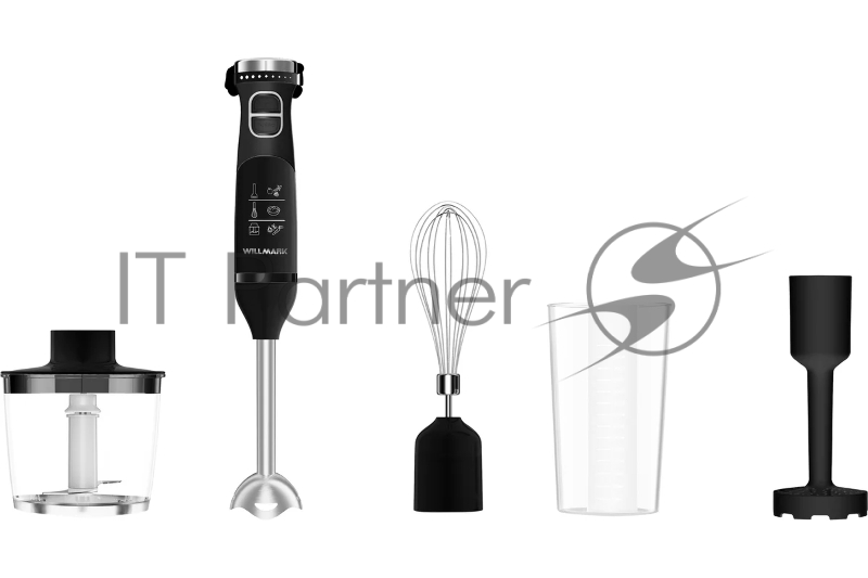 Блендер погружной WILLMARK WHB-1155BS(soft touch,стак.600мл.,венчик, нас.пюре,измельч, черный 1000W)