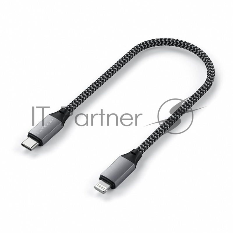 Кабель Satechi USB-C to Lightning MFI Cable. Длина кабеля: 25 см. Цвет: серый космос. Satechi USB-C to Lightning Cable MFI 10 inch - Space Gray