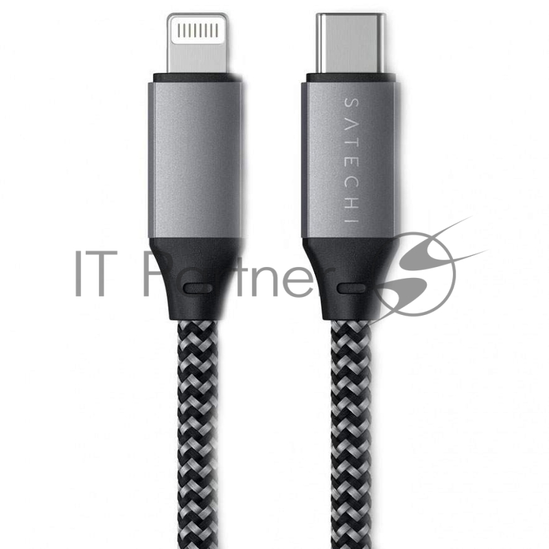 Кабель Satechi USB-C to Lightning MFI Cable. Длина кабеля: 25 см. Цвет: серый космос. Satechi USB-C to Lightning Cable MFI 10 inch - Space Gray