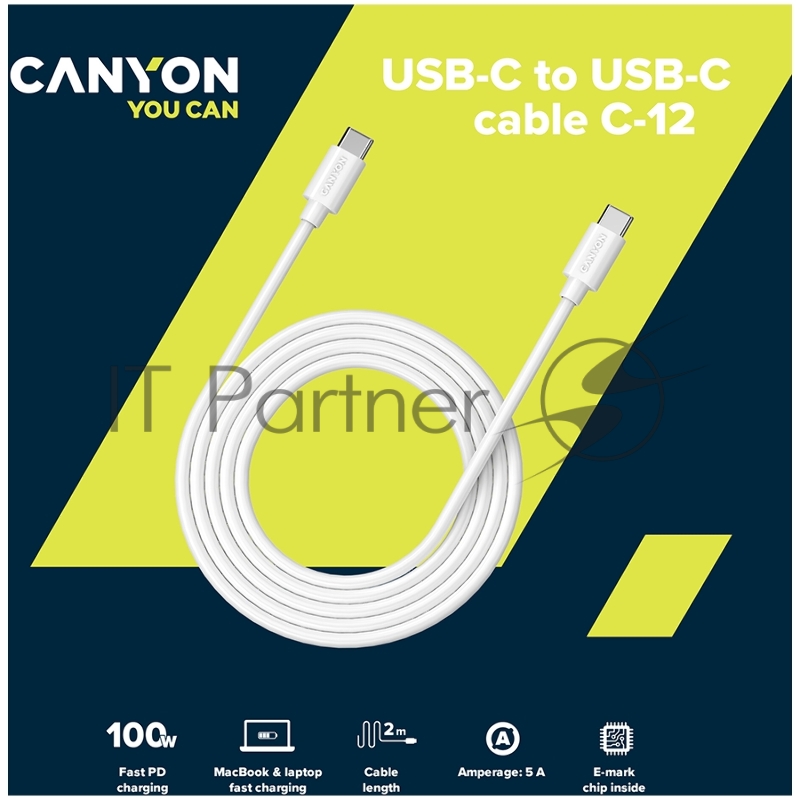 Кабель 100W, 20V/ 5A, typeC to Type C, 2M with Emark, Power wire :20AWG*4C,Signal wires :28AWG*4C,OD4.5mm, PVC ,white