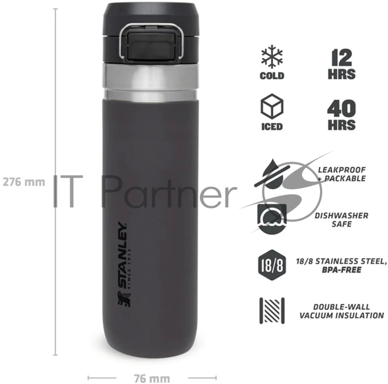 Термос-бутылка Stanley Go Quick Flip 0.71л. темно-серый (10-09149-030)