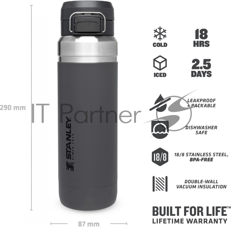 Термос-бутылка Stanley Go Quick Flip 1.06л. темно-серый (10-09150-063)
