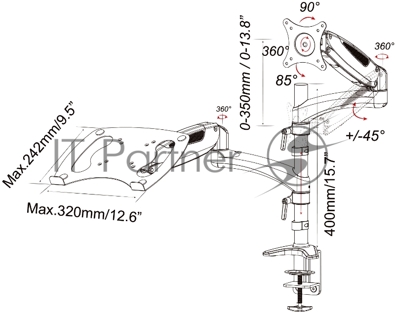 Кронштейн для монитора/ноутбука Cactus CS-VM-LH08-BK черный 13-27 макс.8кг настольный поворот и наклон
