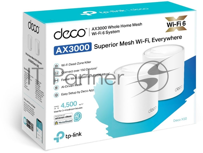 Бесшовный Mesh роутер TP-Link Deco X50(2-Pack) AX3000 10/100/1000BASE-TX