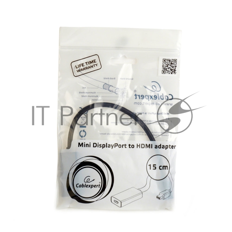 Переходник miniDisplayPort -> HDMI, Cablexpert A-mDPM-HDMIF4K-01, 4K, 20M/19F, кабель 15см, черный, пакет