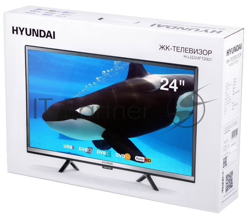Телевизор LED Hyundai 24 H-LED24FT2001 черный HD READY 60Hz DVB-T DVB-T2 DVB-C DVB-S DVB-S2 USB (RUS)
