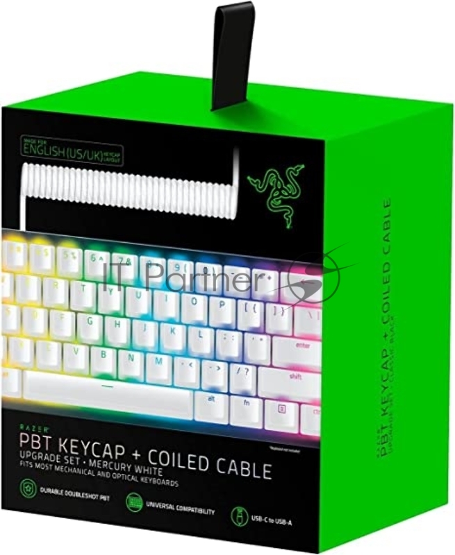 Колпачки и кабель клавиатуры Razer PBT Keycap + Coiled Cable Upgrade Set, Mercury White (US/UK)