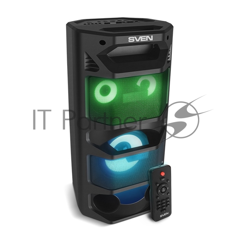 Мобильные колонки Sven PS-670 2.0 чёрные (2x32.5W, mini Jack, USB, Bluetooth, FM, micro SD, ПДУ, 2 x 4400 мA, LED подсветка)