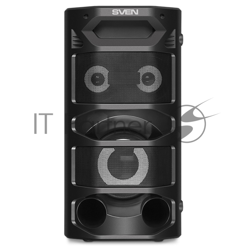 Мобильные колонки Sven PS-670 2.0 чёрные (2x32.5W, mini Jack, USB, Bluetooth, FM, micro SD, ПДУ, 2 x 4400 мA, LED подсветка)