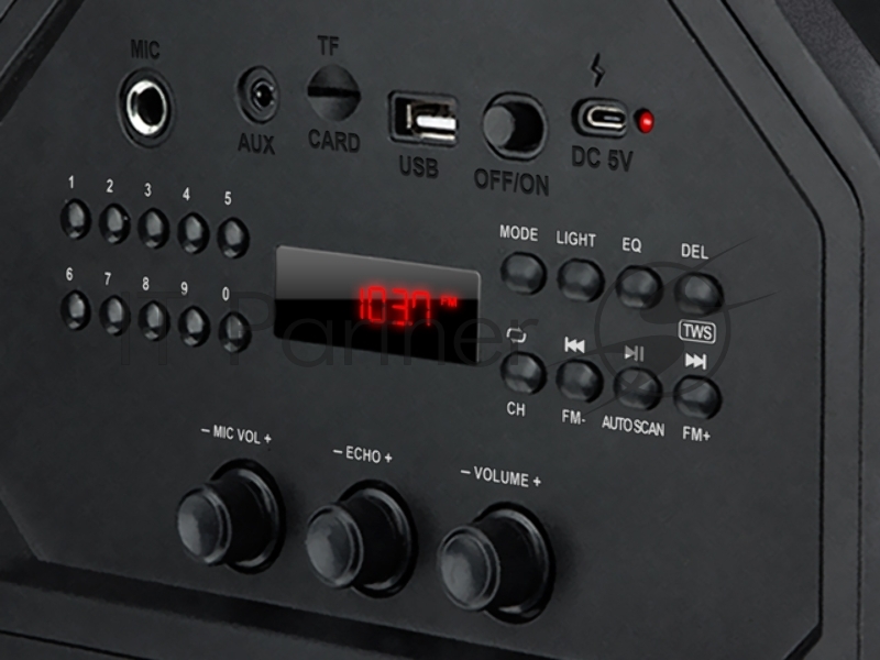 Мобильные колонки Sven PS-670 2.0 чёрные (2x32.5W, mini Jack, USB, Bluetooth, FM, micro SD, ПДУ, 2 x 4400 мA, LED подсветка)